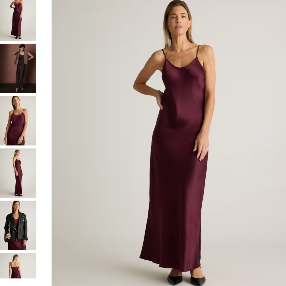 Quince Washable Silk Maxi Slip Dress Burgundy wine tasting XS